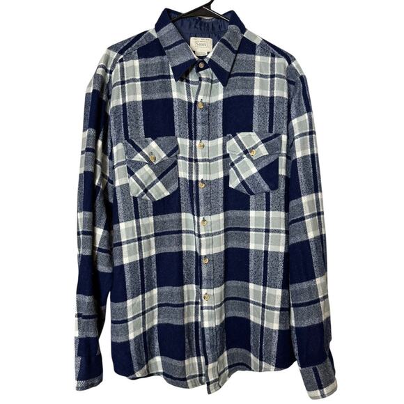 Vintage 70's Sears Navy White Plaid Flannel button down size XL Tall - Picture 11 of 16